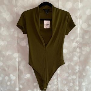 Deep V olive green bodysuit